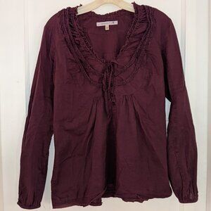 CLIMB HIGH DIG DEEP SKI STEEP Bohemian Long-Sleeve Purple Cotton Top - Size 10